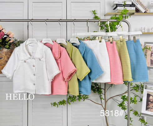 HELLO Elegant Vintage Two Piece Set Single Breasted Top with Mini Skirt